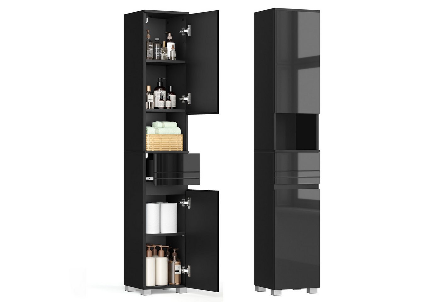 VASAGLE Badkommode Badezimmerschrank Badschrank verstellbare Ablagen, 30 x 30 x 170 cm, mit einer Schublade, Badezimmermöbel, offenes Fach Bild 3