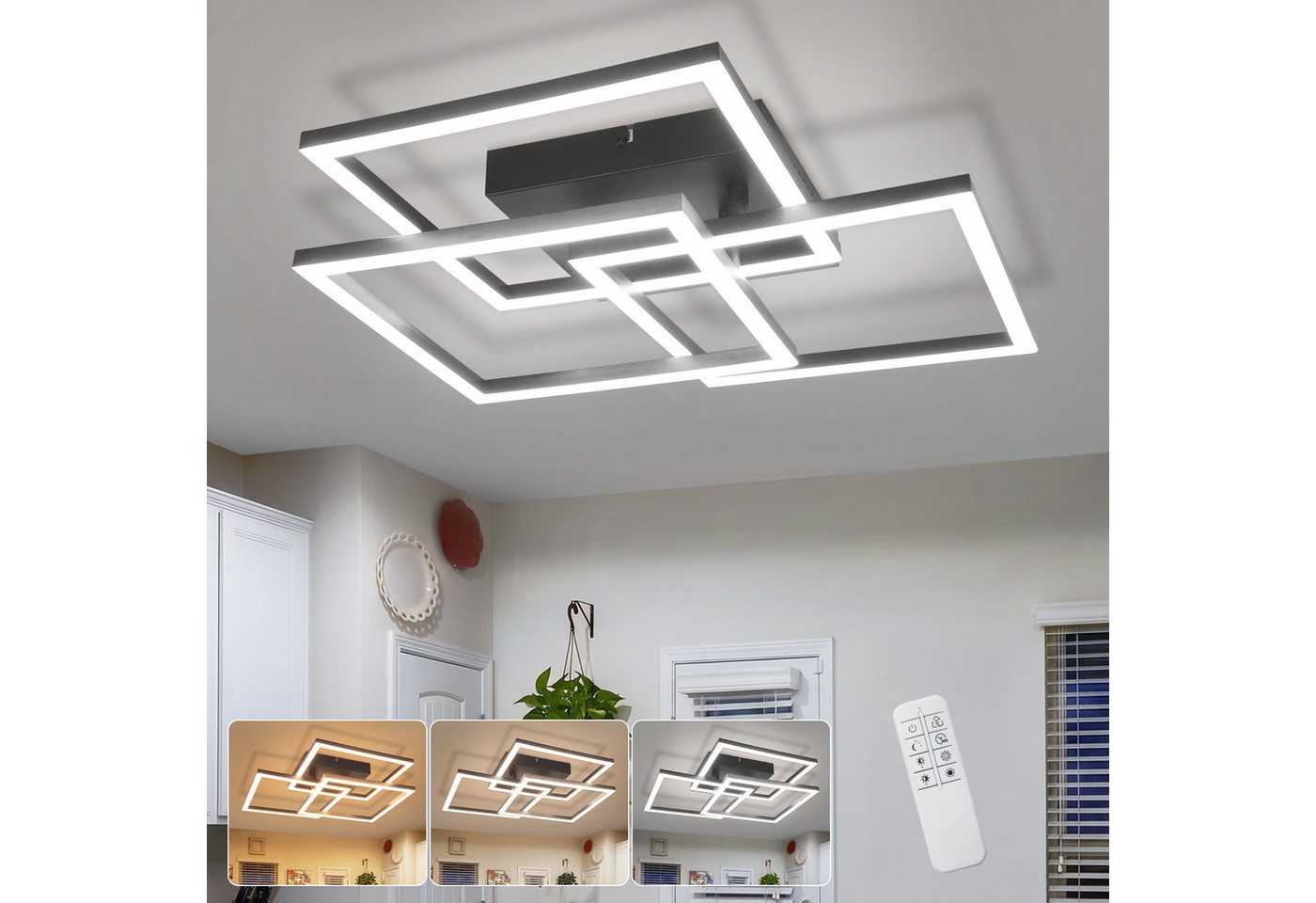 Nettlife LED Deckenleuchte 31/43W dimmbar Wohnzimmer Fernbedienung eckig modern Deckenlampe, LED fest integriert, für Schlafzimmer Küche Büro wechselbar von 3000K-6000K Bild 3