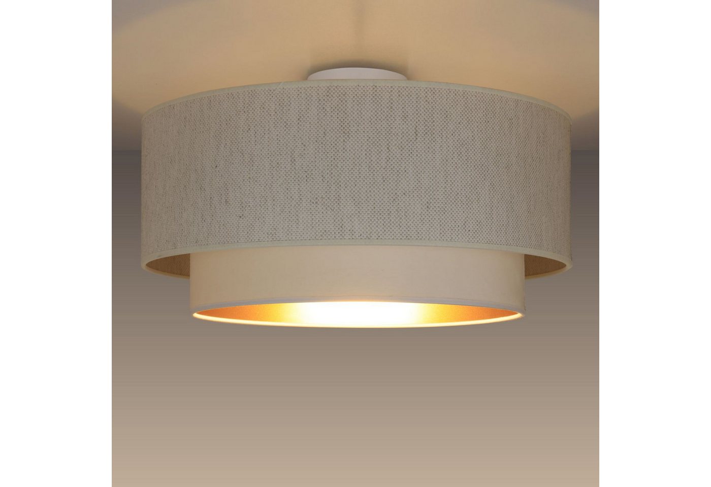 Licht-Erlebnisse Deckenleuchte ALEN, ohne Leuchtmittel, Stoff Metall E27 45 cm breit in Weiß Gold rund Modern Deckenlampe Bild 3