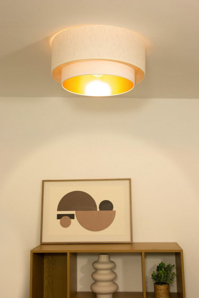 Licht-Erlebnisse Deckenleuchte ALEN, ohne Leuchtmittel, Stoff Metall E27 45 cm breit in Weiß Gold rund Modern Deckenlampe Bild 4