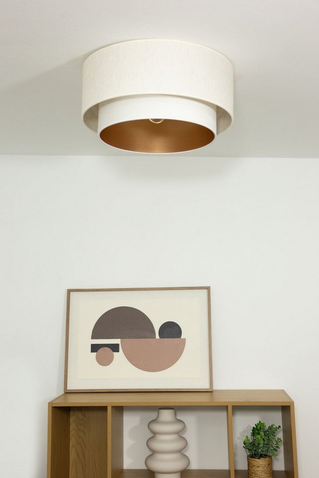 Licht-Erlebnisse Deckenleuchte ALEN, ohne Leuchtmittel, Stoff Metall E27 45 cm breit in Weiß Gold rund Modern Deckenlampe Bild 5