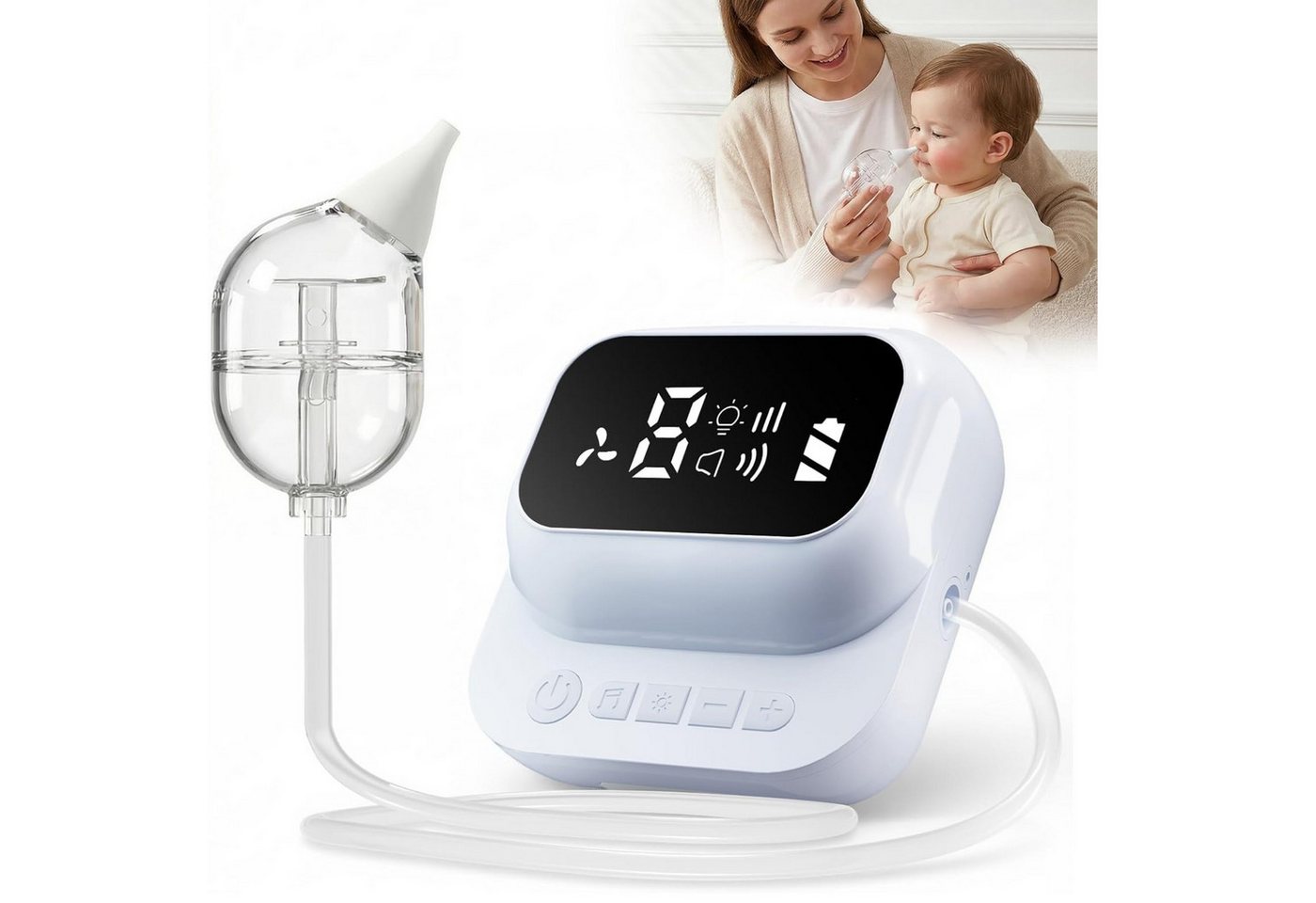 Vivitar Nasensauger mit flexiblem Schlauch, für Neugeborene & Babys, USB wiederaufladbar, LCD Display, einstellbare Saugstufen, sanftes Licht, optionale Musik, weiche Silikonaufsätze, leiser Baby Nasensauger bei verstopfter Nase, Nasenschleim Absauger, tragbar für Zuhause, unterwegs