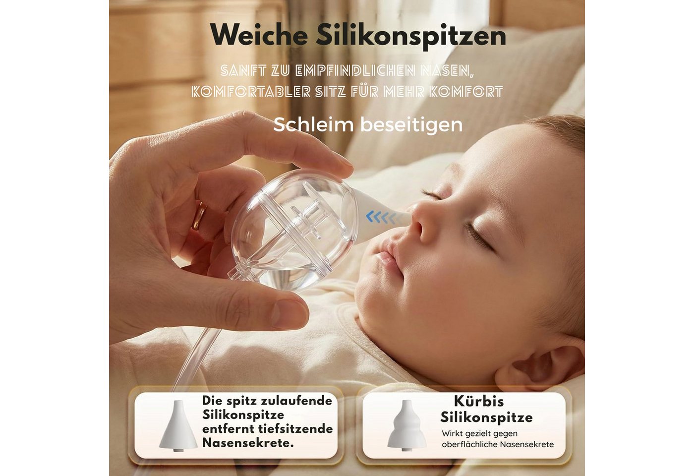 Vivitar Nasensauger mit flexiblem Schlauch, für Neugeborene & Babys, USB wiederaufladbar, LCD Display, einstellbare Saugstufen, sanftes Licht, optionale Musik, weiche Silikonaufsätze, leiser Baby Nasensauger bei verstopfter Nase, Nasenschleim Absauger, tragbar für Zuhause, unterwegs Bild 4