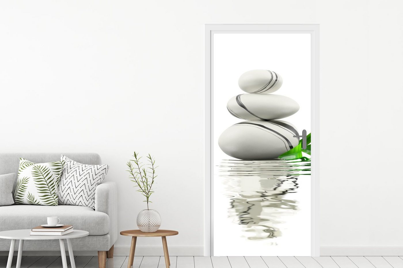 MuchoWow Türtapete Zen-Steine im Wasser, Matt, bedruckt, (1 St), Selbstklebende Tapete, Folie für Möbel, 75x205 cm