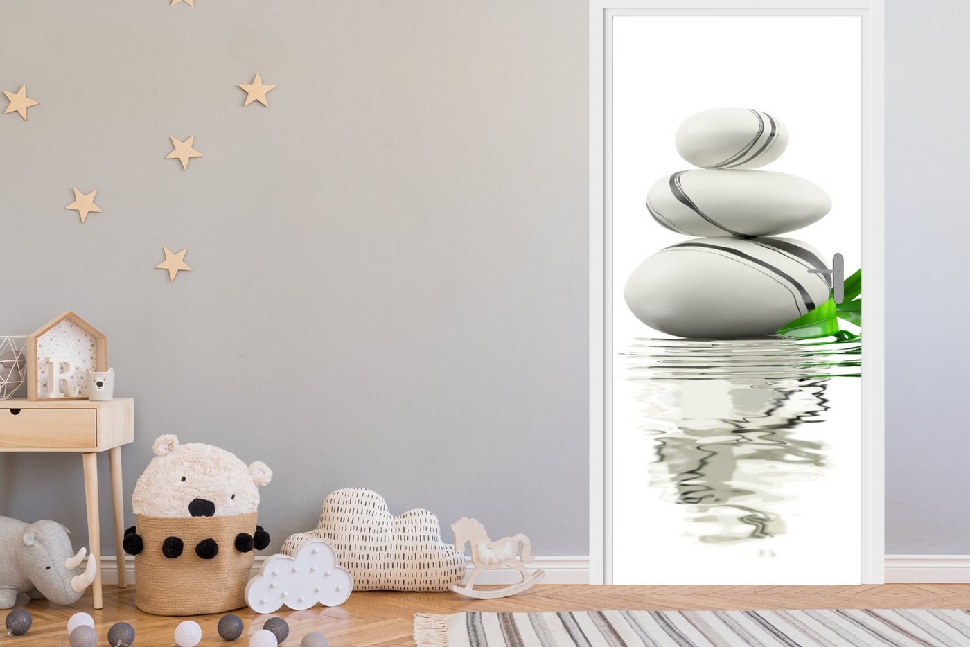 MuchoWow Türtapete Zen-Steine im Wasser, Matt, bedruckt, (1 St), Selbstklebende Tapete, Folie für Möbel, 75x205 cm Bild 3