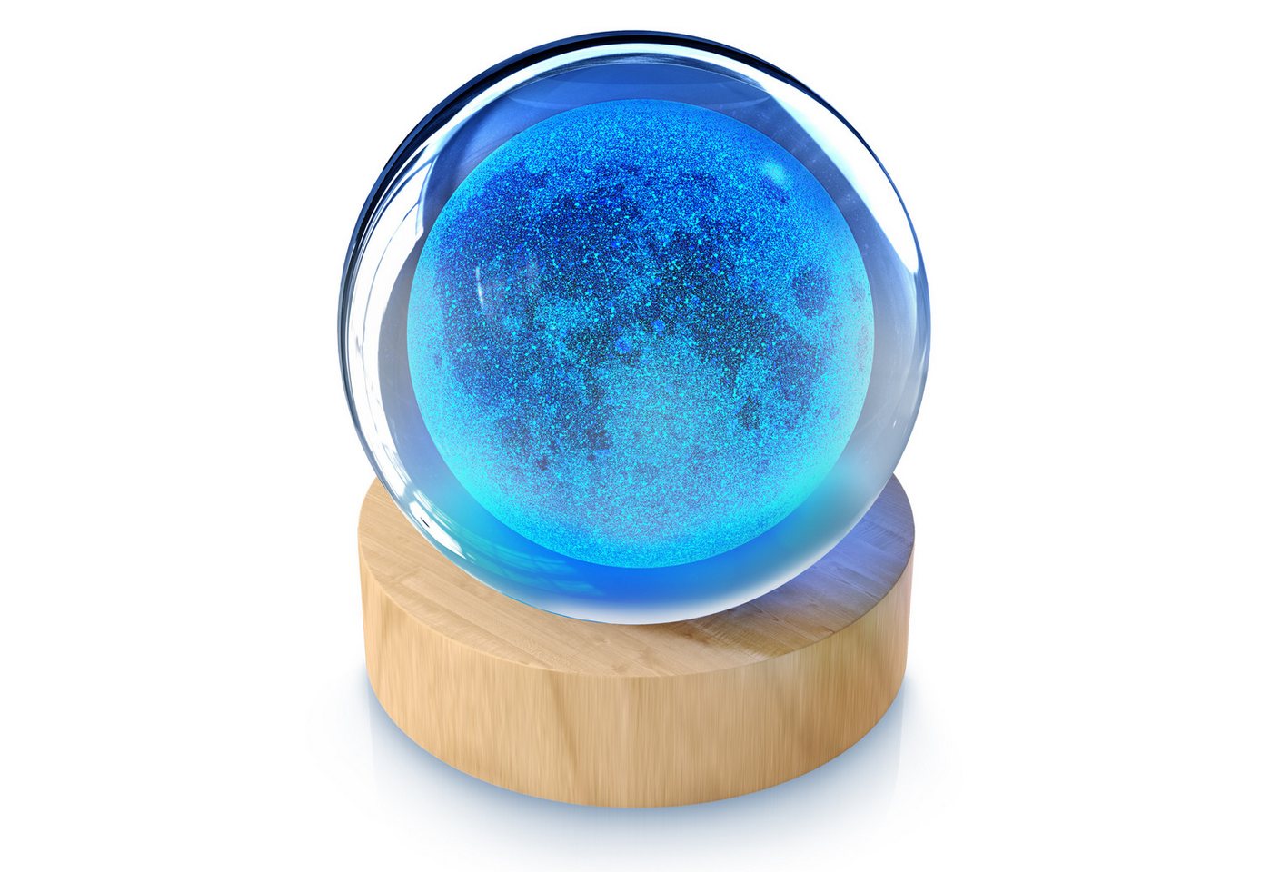 MyBeo LED Dekolicht 3D Glaskugel, Leuchtende Kristallkugel mit Gravur, Nachtlicht Skulptur, Farbwechsel, mit LED, USB-Anschluss, Nachtlichtfunktion, LED fest verbaut, Farbwechsler, RGB LED, K9 Kristall, 6 cm ⌀, Holzsockel, geringer Energieverbrauch Bild 3