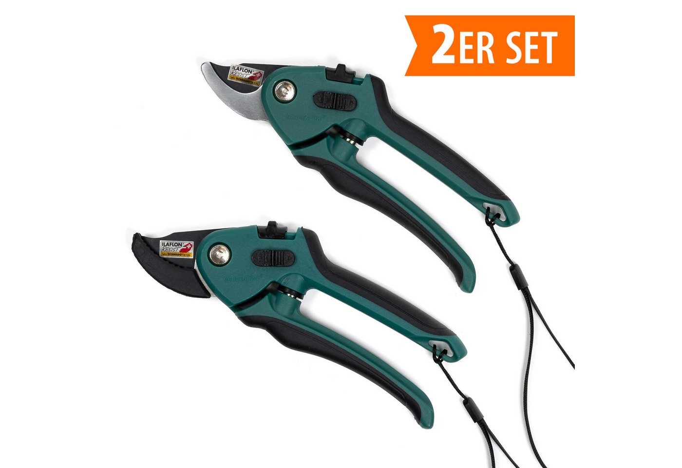 kamelshopping Gartenschere Gardenline Gartenscheren 2er Set, Amboss- & Bypass-Schere, 10mm, verstellbare Öffnungsweite, Antihaftbeschichtung Bild 3