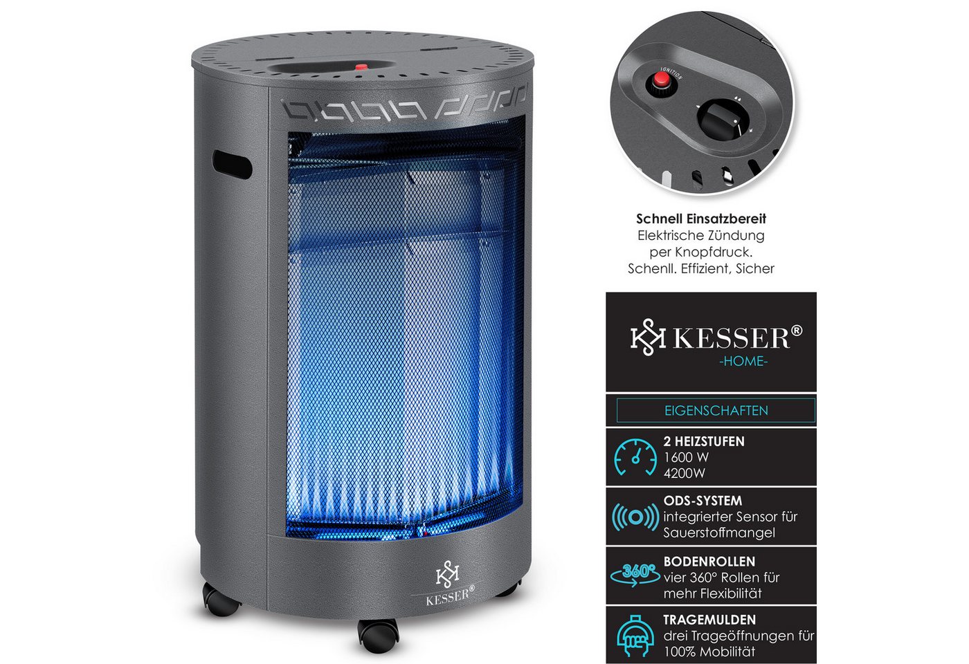 KESSER Heizstrahler, 4200 W, Gasheizer Keramik Gas Heizer 4200 Watt Heizstrahler + Gasdruckregler Bild 2
