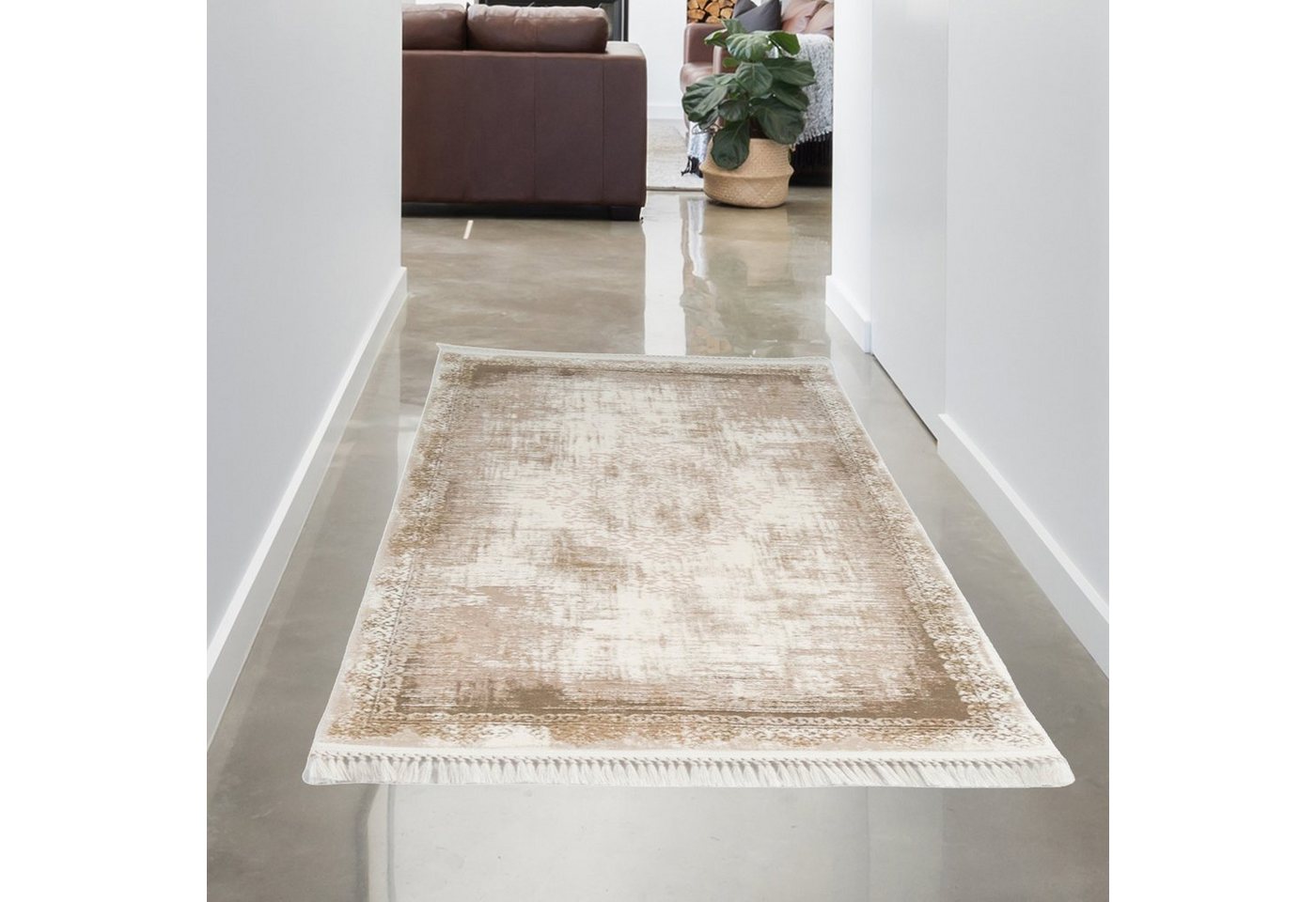 Carpetia Wollteppich Orientalischer Wollteppich - verwaschener Effekt - braun, rechteckig, Höhe: 10 mm, Maschinengewebt Bild 4