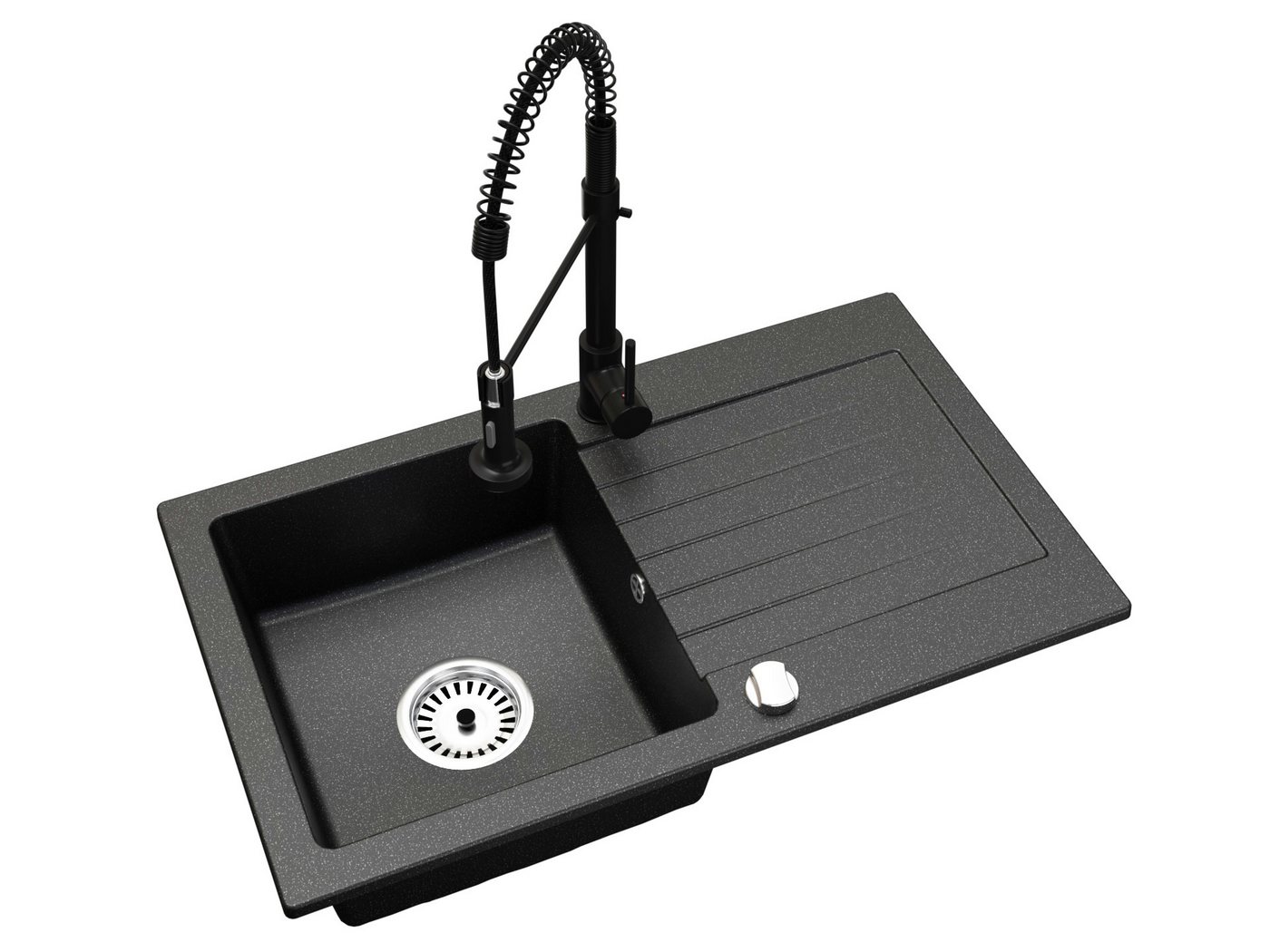 Faizee Möbel Granitspüle Granitspüle 76x44 + Armatur Spirale Küchenspüle Spülbecken, Eckig, 76/16 cm Bild 3