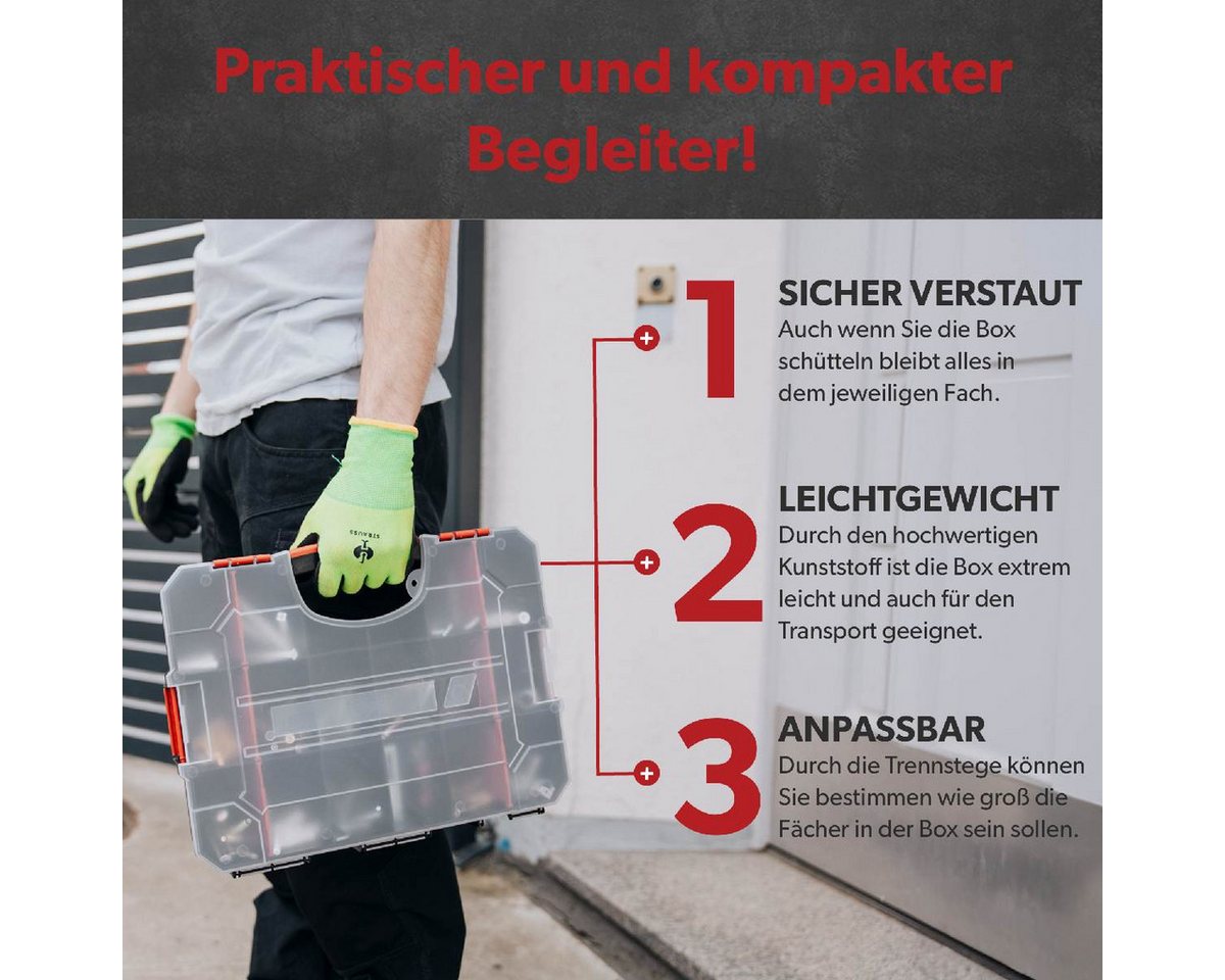 siwitec Sortimentskasten 6 x Sortimentskasten, 16 Fächer, 6 anpassbaren Trennstege, Sortierbox, (6 St), Anpassbar, Verschließbar, Stapelbar
