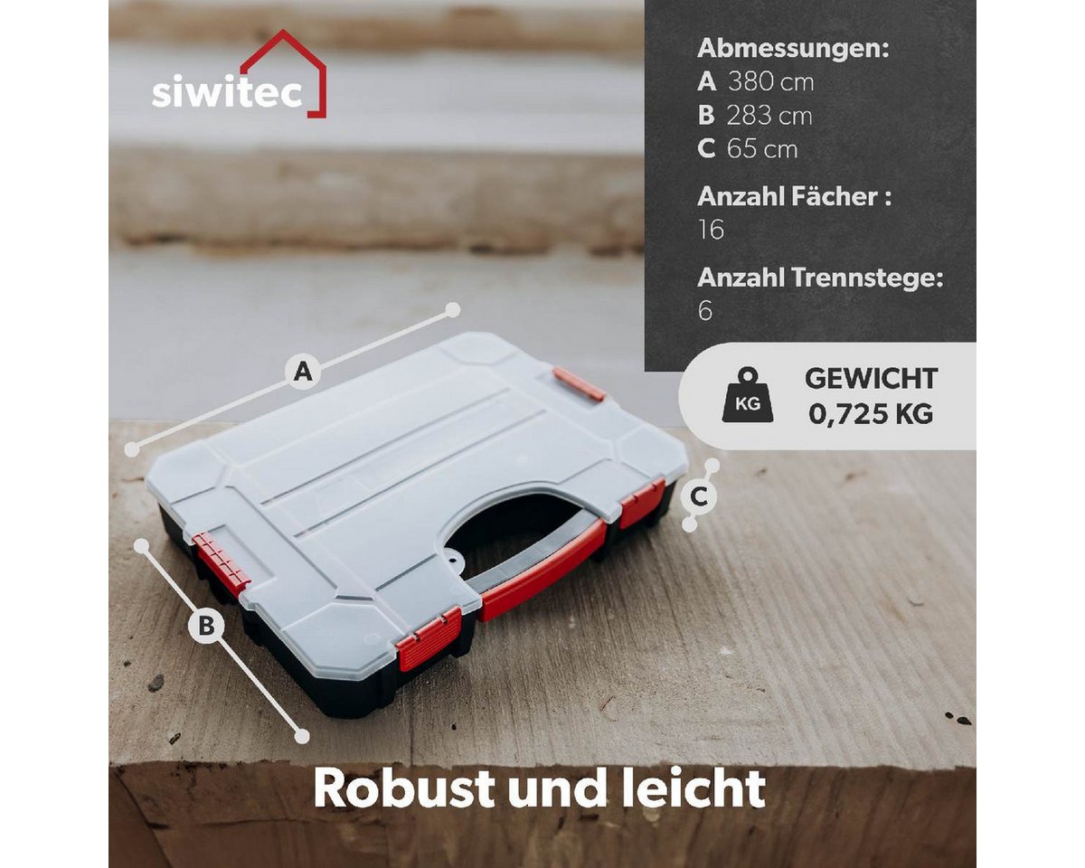 siwitec Sortimentskasten 6 x Sortimentskasten, 16 Fächer, 6 anpassbaren Trennstege, Sortierbox, (6 St), Anpassbar, Verschließbar, Stapelbar Bild 2