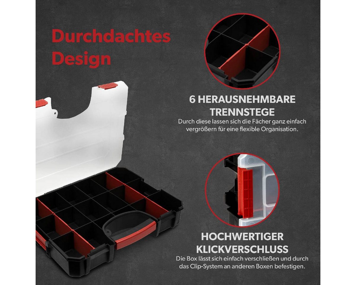 siwitec Sortimentskasten 6 x Sortimentskasten, 16 Fächer, 6 anpassbaren Trennstege, Sortierbox, (6 St), Anpassbar, Verschließbar, Stapelbar Bild 3