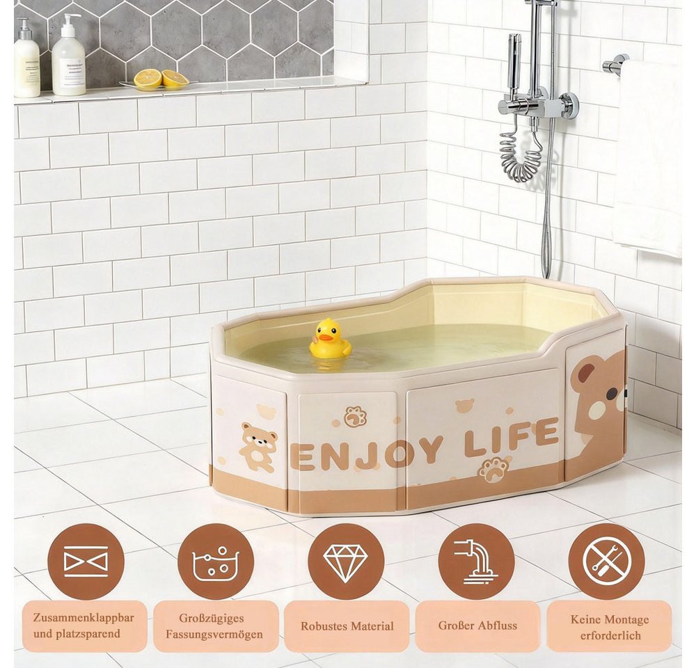 AFKSMILE Babybadewanne Baby Badewanne, Tragbare Klappbare Kinderbadewanne mit Abflussloch Bild 5
