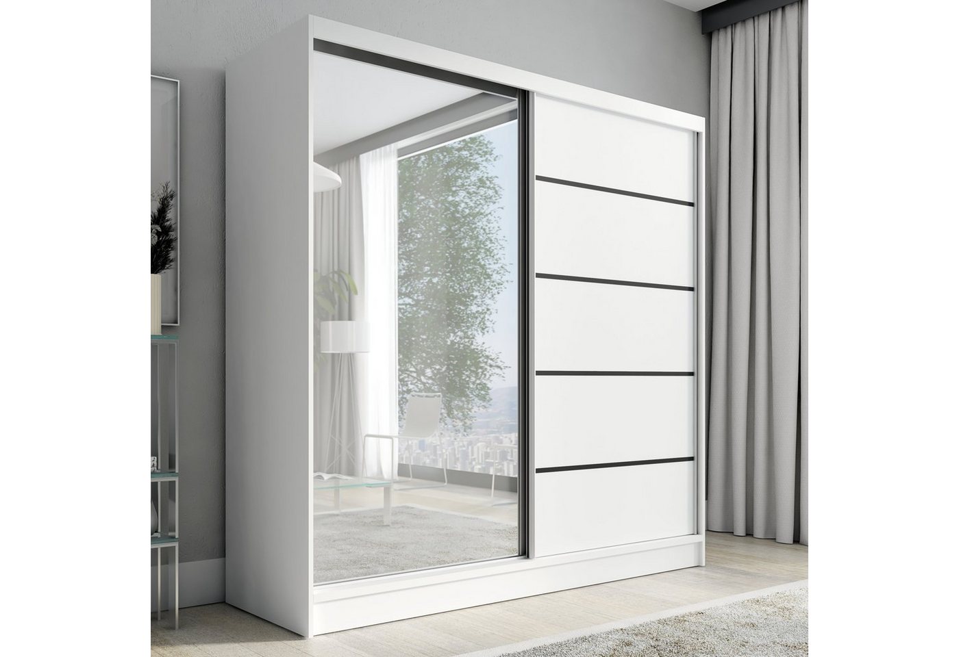 A&J MöbelLand GmbH Schiebetürenschrank NERO 2 Moderner 2-türiger Kleiderschrank mit Spiegel (TOP ANGEBOT! Geräumiger Schrank mit einer Breite von 200 cm ideal zur Aufbewahrung von Kleidung und Accessoires. Wählen Sie das ideale Modell für Ihr Schlafzimmer!, TOP PRODUKT) Breite: 200 cm, Höhe: 215 cm, Tiefe: 60 cm Bild 3