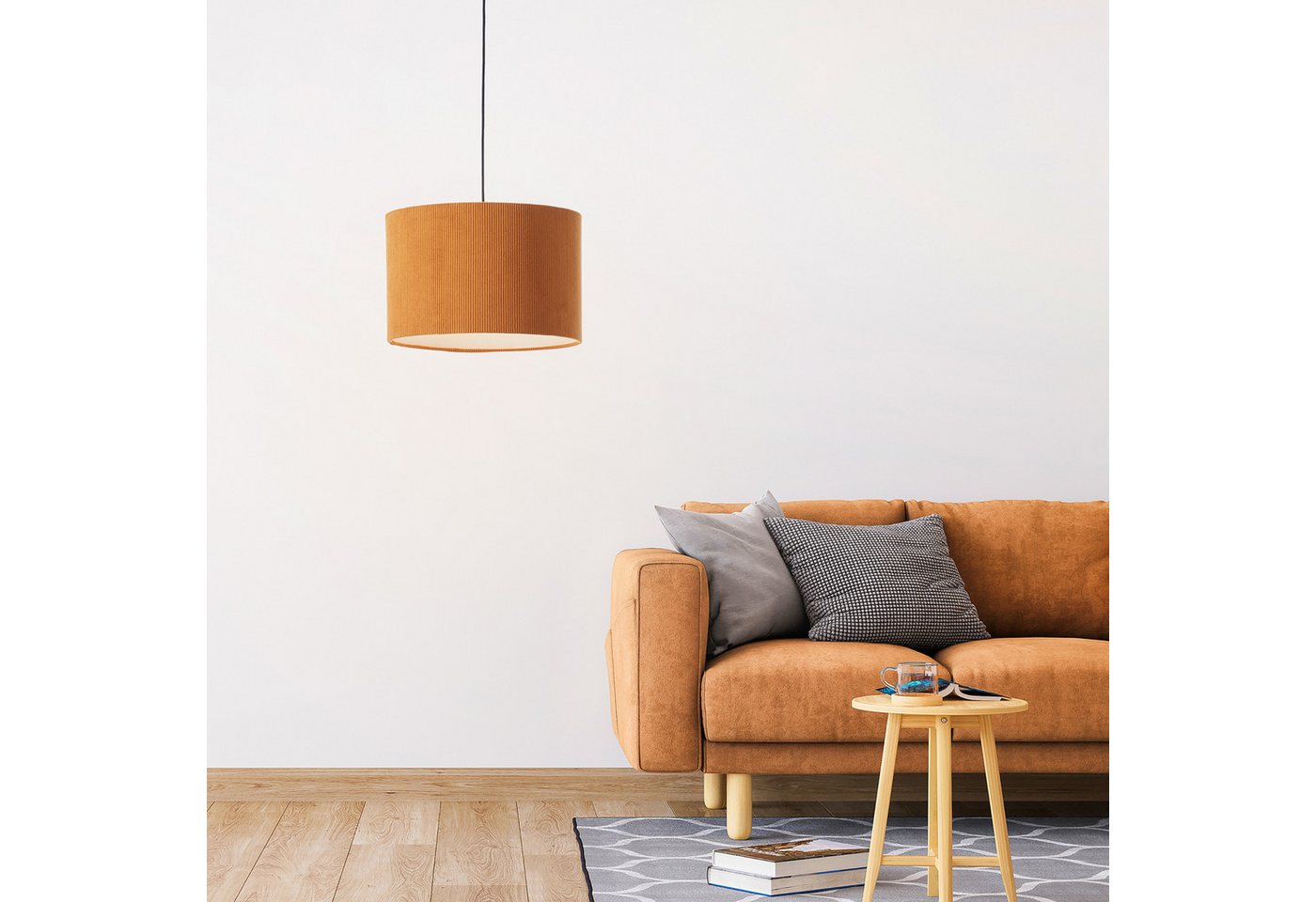 Lightbox Pendelleuchte, ohne Leuchtmittel, Retro Hängelampe, Cord, Stoff, E27, 35cm, dekorativ, orange, gelb Bild 4