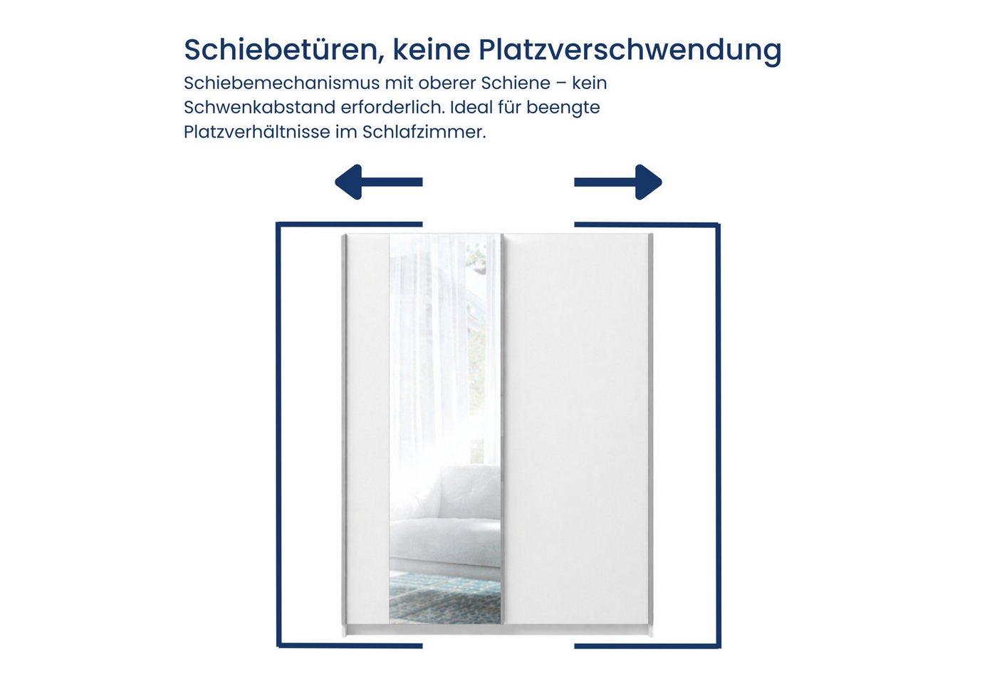 Home Collective Schwebetürenschrank Kleiderschrank Schlafzimmerschrank Schrank Garderobe, 150 oder 180 cm (mit einseitigem Spiegel an der linken Schiebetür) 4 Böden & Kleiderstange für viel Stauraum Weiß 150 cm Breite