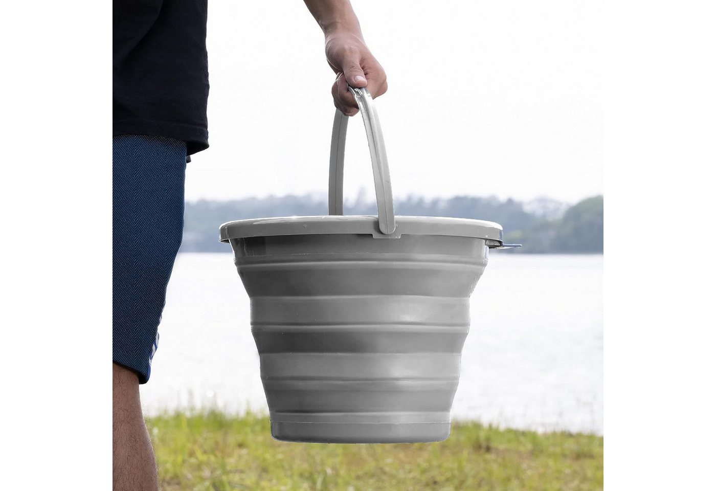 Navaris Putzeimer Navaris Falteimer 10 L aus Silikon, faltbar, grau