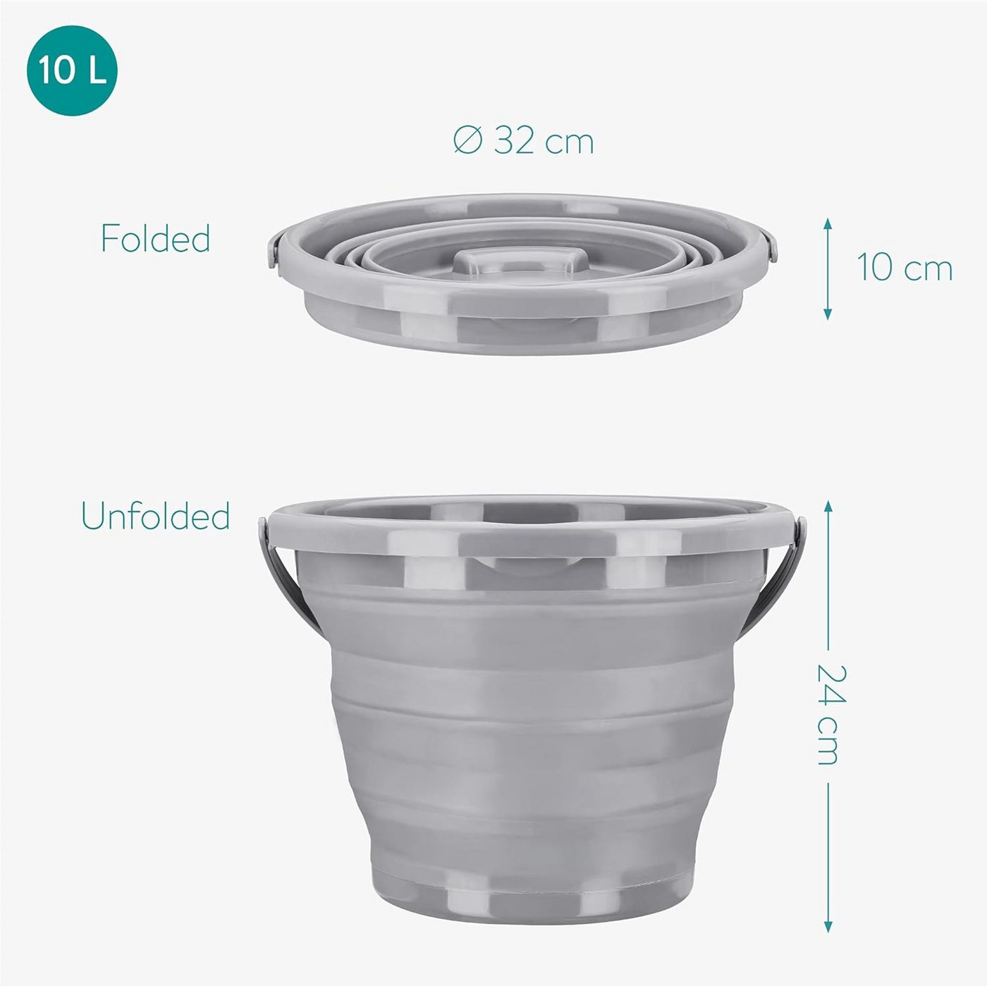 Navaris Putzeimer Navaris Falteimer 10 L aus Silikon, faltbar, grau Bild 2