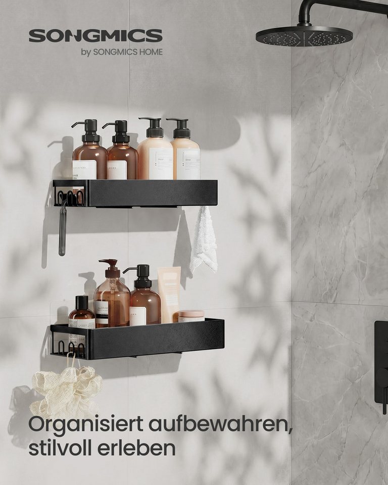 SONGMICS Duschablage 2er Set, 31,5 x 12,5 x 5 cm, Badezimmer Organizer zum Kleben, ohne Bohren