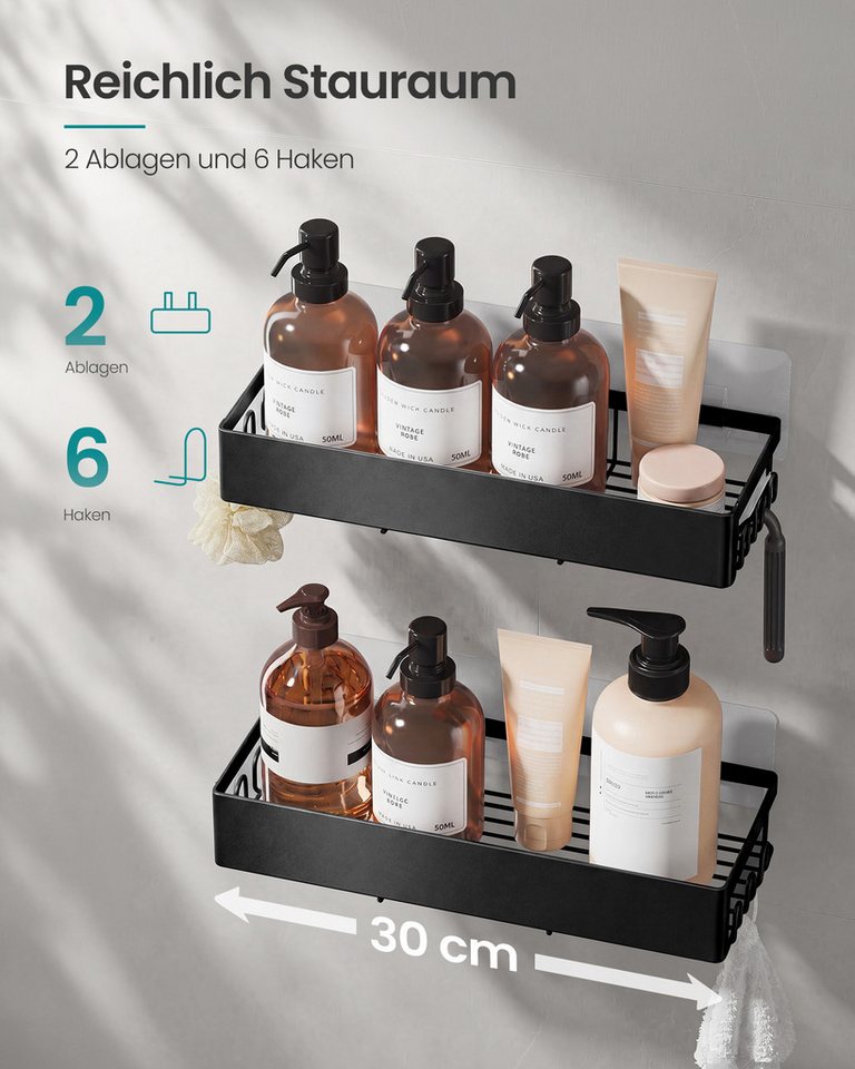 SONGMICS Duschablage 2er Set, 31,5 x 12,5 x 5 cm, Badezimmer Organizer zum Kleben, ohne Bohren Bild 2