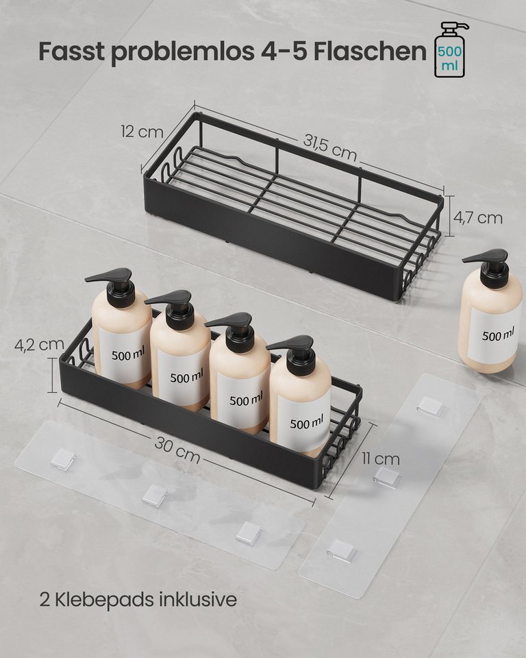 SONGMICS Duschablage 2er Set, 31,5 x 12,5 x 5 cm, Badezimmer Organizer zum Kleben, ohne Bohren Bild 3