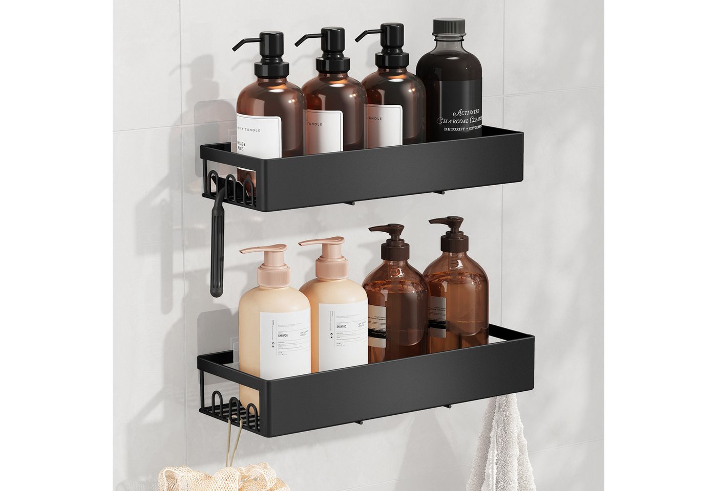 SONGMICS Duschablage 2er Set, 31,5 x 12,5 x 5 cm, Badezimmer Organizer zum Kleben, ohne Bohren Bild 4
