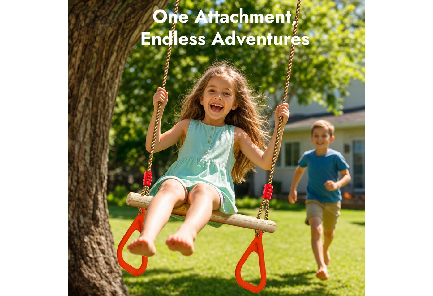Goodevas Babyschaukelsitz Trapezstange mit Turnringen für Kinder – Holz-Schaukel, Höhenverstellbar 110–198 cm, für drinnen & draußen, einfache Montage Bild 3