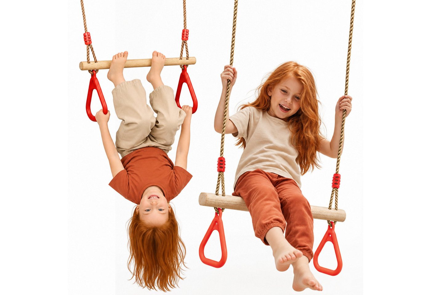Goodevas Babyschaukelsitz Trapezstange mit Turnringen für Kinder – Holz-Schaukel, Höhenverstellbar 110–198 cm, für drinnen & draußen, einfache Montage Bild 4