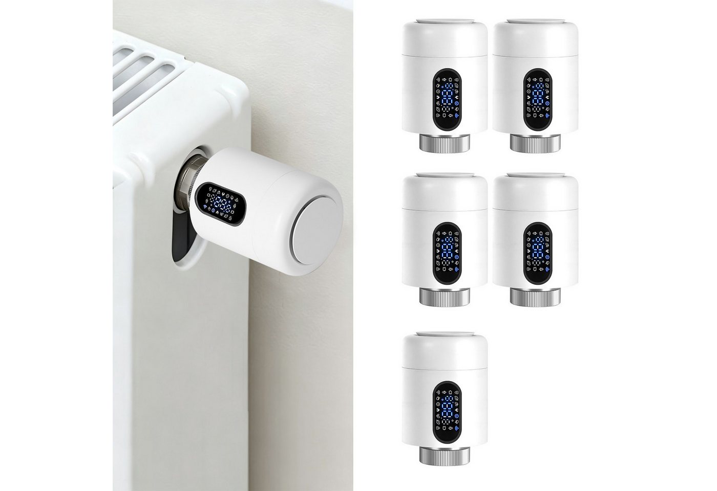 Clanmacy Heizkörperthermostat Smartes Thermostat WiFi, App-Steuerung, Smart Life/Tuya, Weiß, 5er, (35 St)
