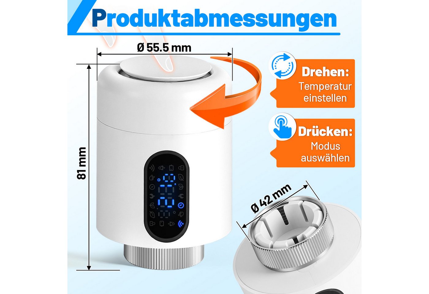 Clanmacy Heizkörperthermostat Smartes Thermostat WiFi, App-Steuerung, Smart Life/Tuya, Weiß, 6er, (42 St) Bild 2