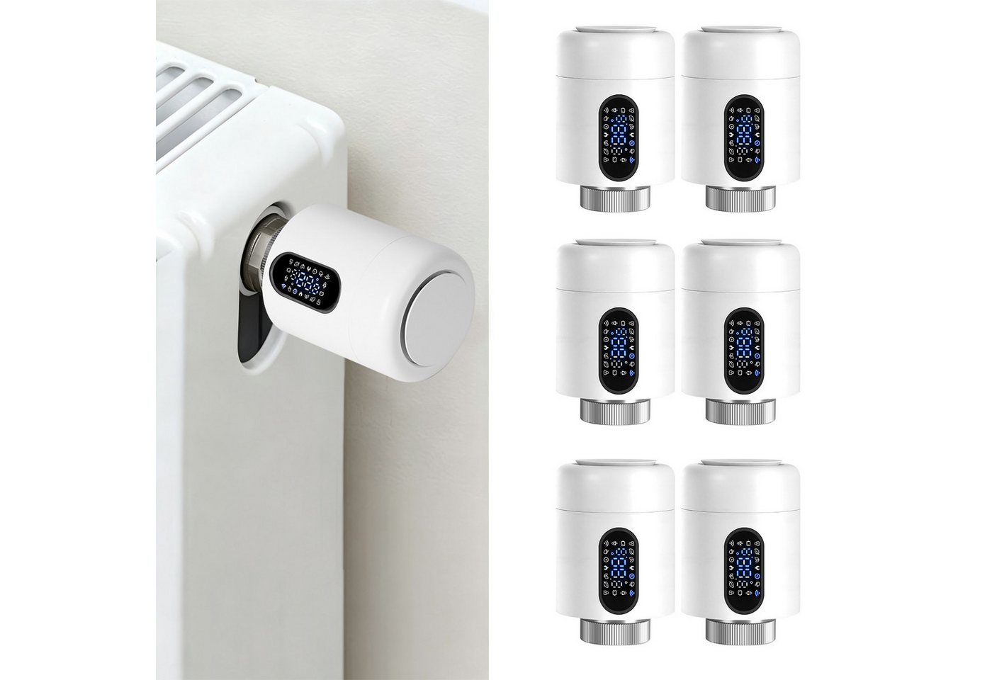Clanmacy Heizkörperthermostat Smartes Thermostat WiFi, App-Steuerung, Smart Life/Tuya, Weiß, 6er, (42 St) Bild 4