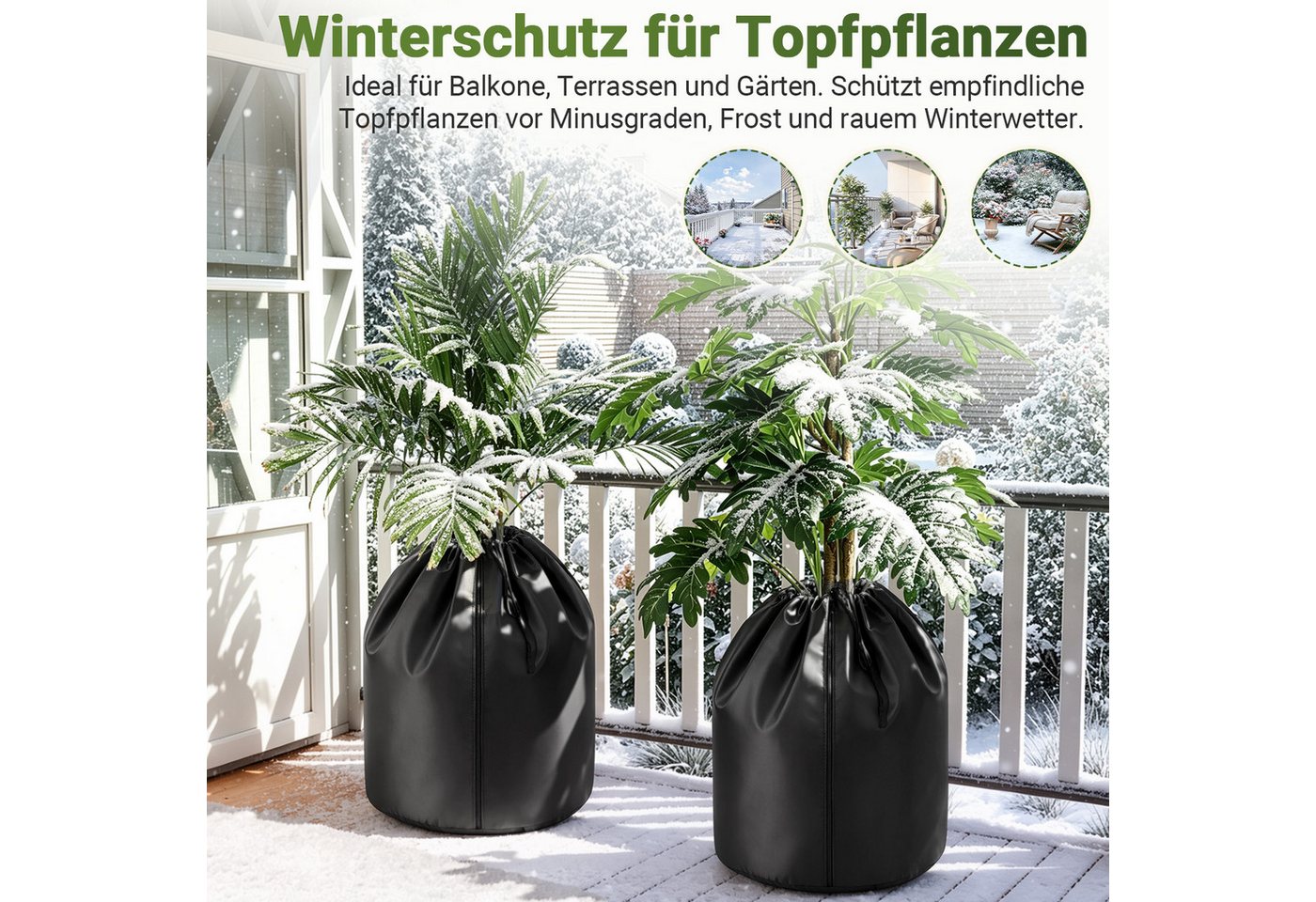 Clanmacy Winterschutzvlies 2er Winterschutz Pflanzen 50x45 cm Schwarz für Kübelpflanzen Bild 5