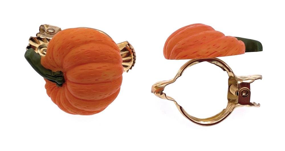 DécoProfi Dekoklammer Donauklammer Motiv Kürbis, Gardinenstangen Ø 16 mm Tischdeko, (Packung, 4-St., Donauklammer Eisen vermessingt mit Motiv Kürbis orange), für Gardinen, Vorhänge, Servietten und Tischdeko
