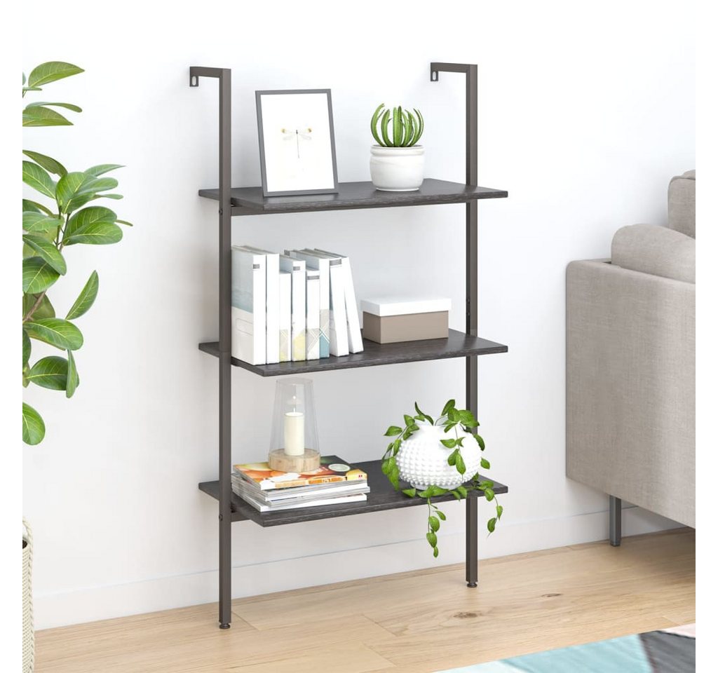 furnicato Bücherregal Anlehnregal 3 Ablagen 64 x 35 x 120,5 cm Schwarz, 1-tlg., Stabiles Bücherregal mit Wandhalterung für dein Wohnzimmer Bild 5
