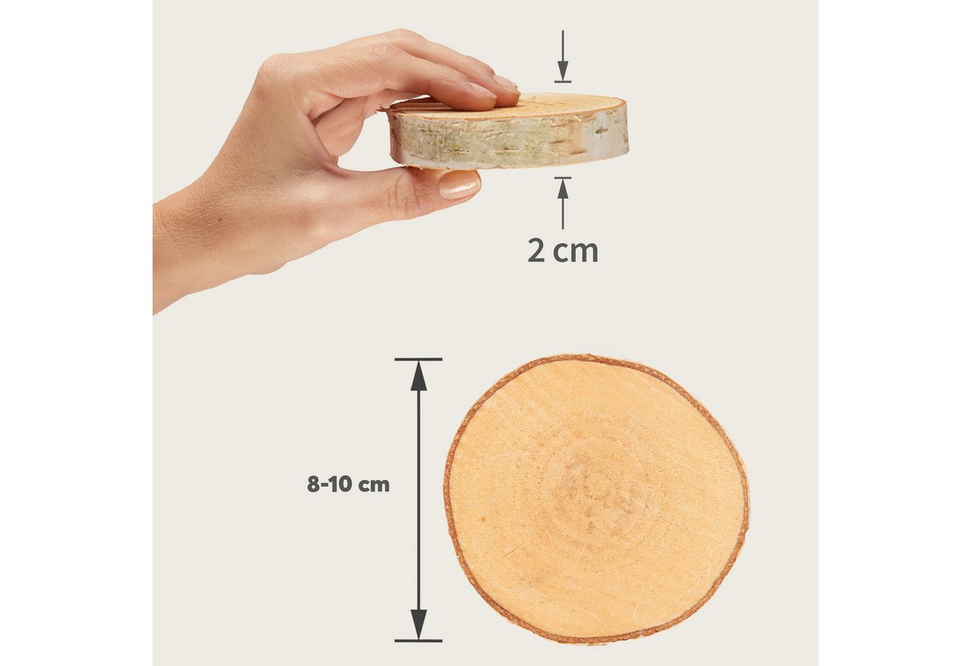 matches21 HOME & HOBBY Bastelnaturmaterial Kleine 8 cm Baumscheiben 10er Pack zum Holz-Deko Basteln, (10-tlg), runde Holzscheiben aus massivem EU Birkenholz Bild 2