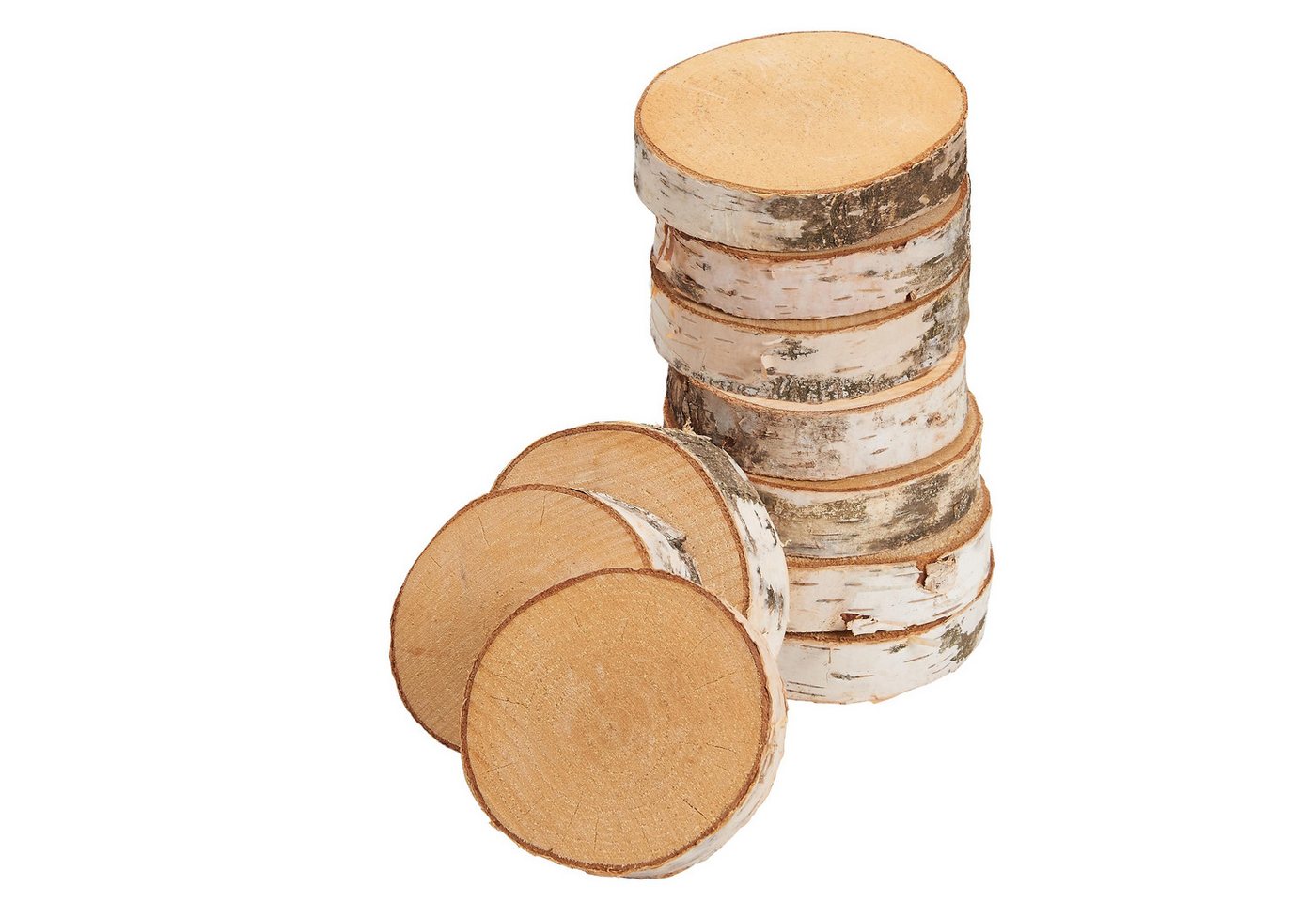 matches21 HOME & HOBBY Bastelnaturmaterial Kleine 8 cm Baumscheiben 10er Pack zum Holz-Deko Basteln, (10-tlg), runde Holzscheiben aus massivem EU Birkenholz Bild 5