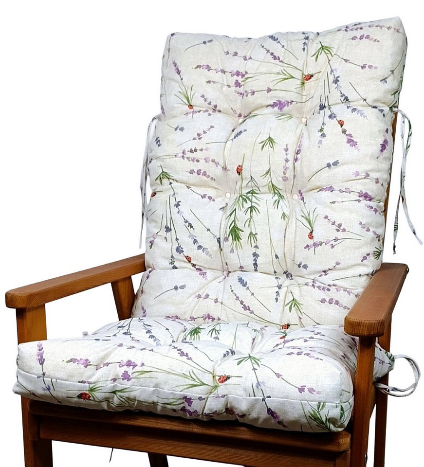 Rattani Hochlehnerauflage Polster, Kissen für Gartenstuhl Hochlehner Auflage Sylva 120x50, Color Living Maikäfer . Bindebänder . Extra dicke Füllung . Bild 3