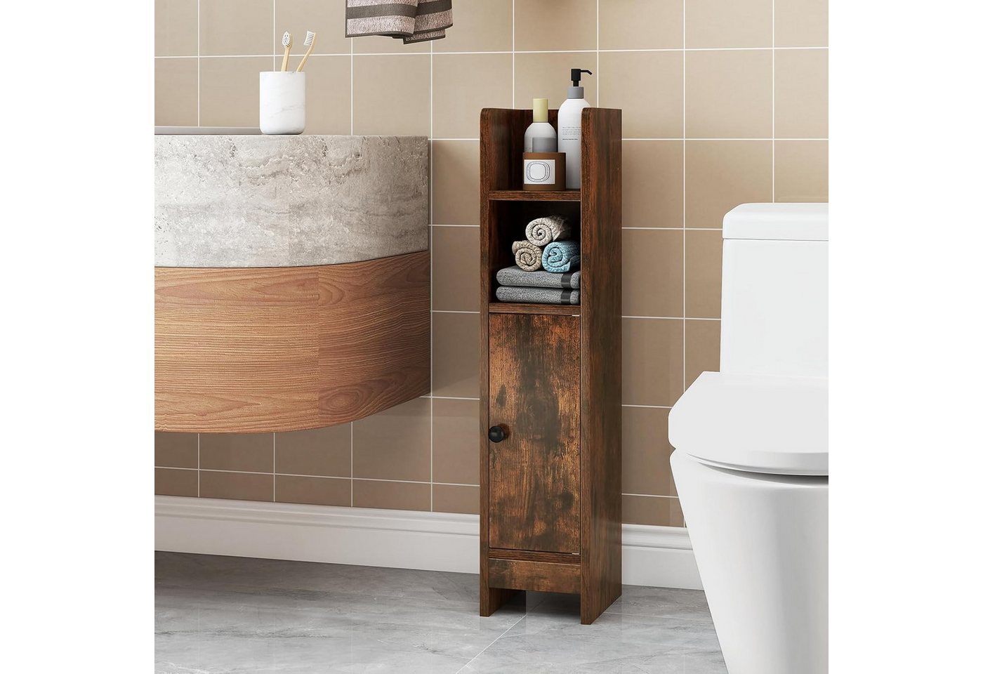 KOMFOTTEU Badregal Badezimmerschrank, Badschrank mit 3-stufig verstellbarem Regal