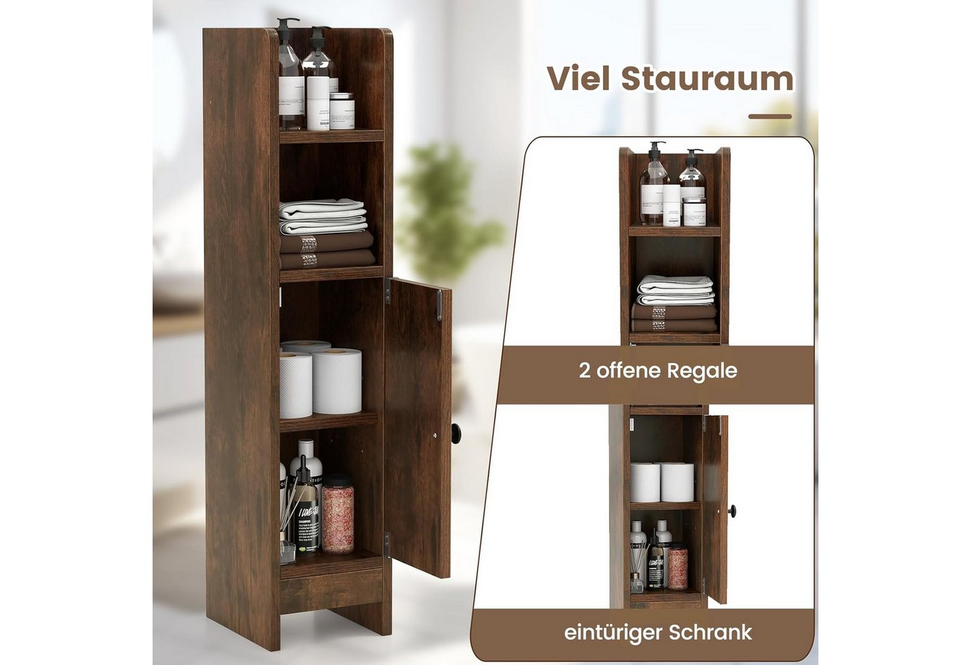 KOMFOTTEU Badregal Badezimmerschrank, Badschrank mit 3-stufig verstellbarem Regal Bild 5