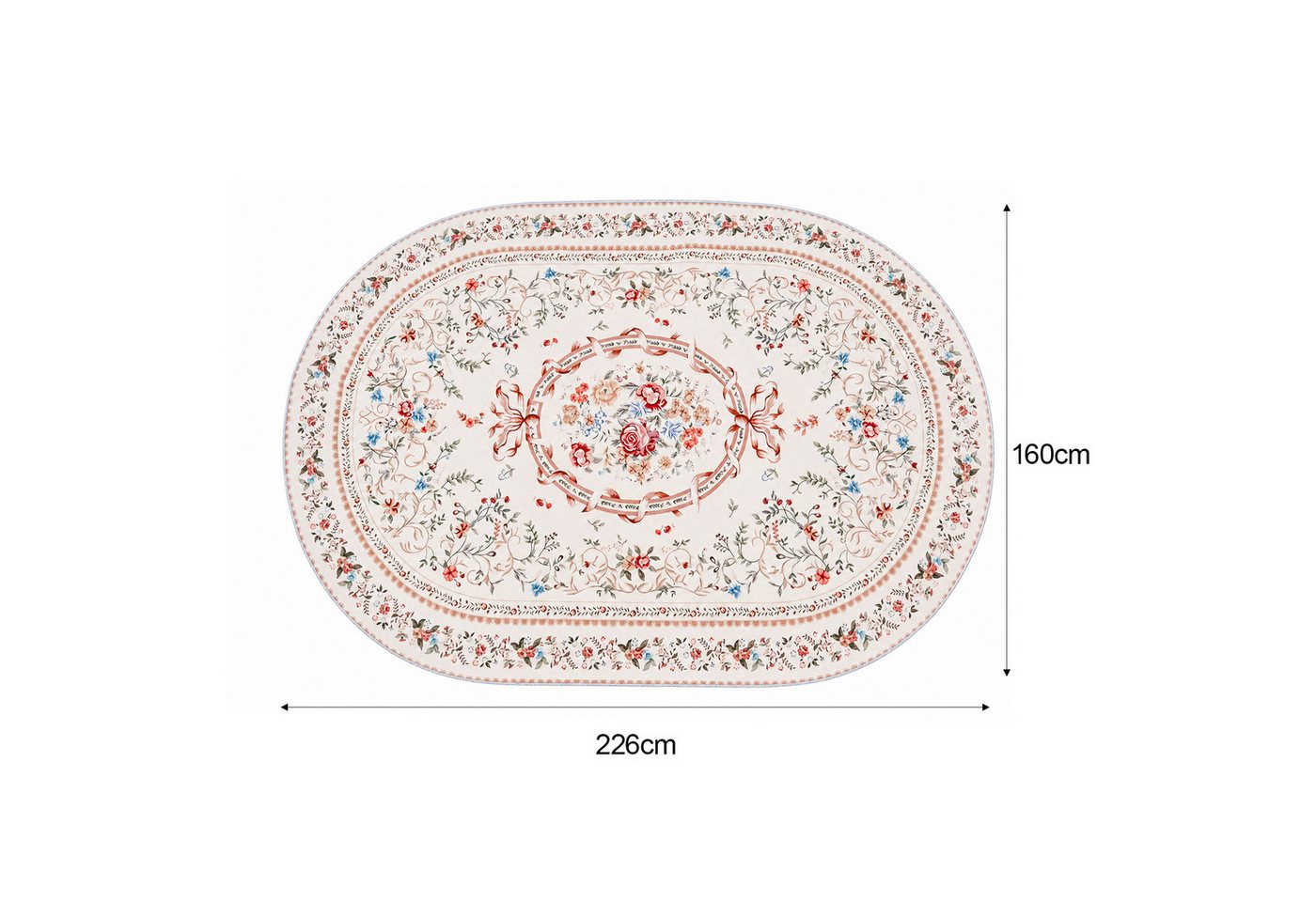 Youyijia Teppich Samtteppich Oval 227x160cm, Vintage Blumenteppich Wohnzimmer