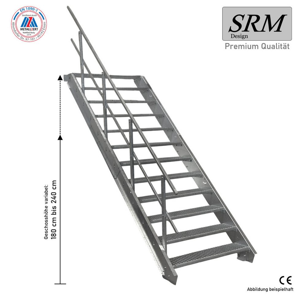 SRM Design Außentreppe 12 Stufen Stahltreppe 100cm Breite, Höhe 180-240cm, 1x Geländer Rund Bild 3