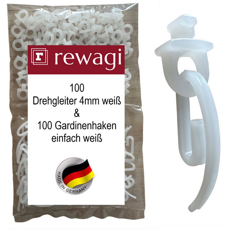 rewagi Gardinengleiter 100 Drehgleiter & 100 Gardinenhaken einfach, für Gardinenschiene 3,8, Gardinenschiene, Gardinenleiste, Vorhänge, Innenlaufsysteme, Gardinen Bild 5