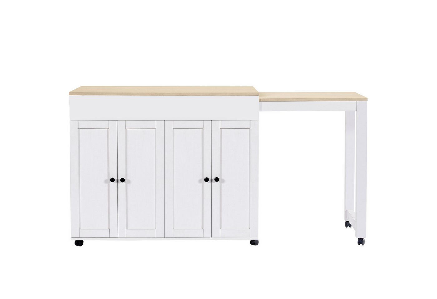 Flieks Küchenwagen mit ausziehbarer Bartisch und Arbeitstisch, (2 St), Servierwagen Küchenschrank mit Esstisch und Rollen Weiß Bild 4