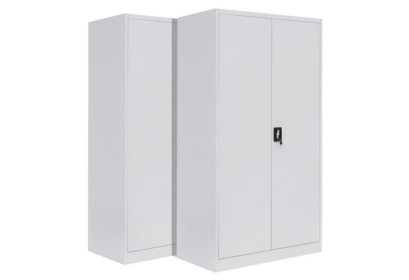 LagerZwei Aktenschrank Stahlschrank 195x100x50 cm (Packung, 2-St., 2er-Set) 3-fach verriegelt, 4 Böden, bis 60 Ordner, Flügeltüren 130° Bild 5