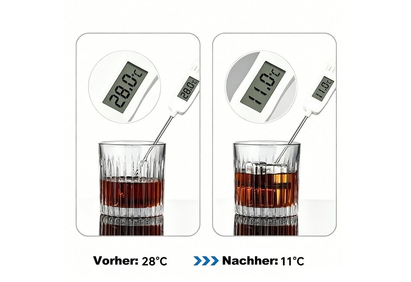 MOPUEA Eiswürfelform 8 Edelstahl Eiswürfelform Whisky Steine Wiederverwendbar Set, (Barzubehör-Set), Lebensmittelecht, rostfrei, wiederverwendbar, geschmacksneutral