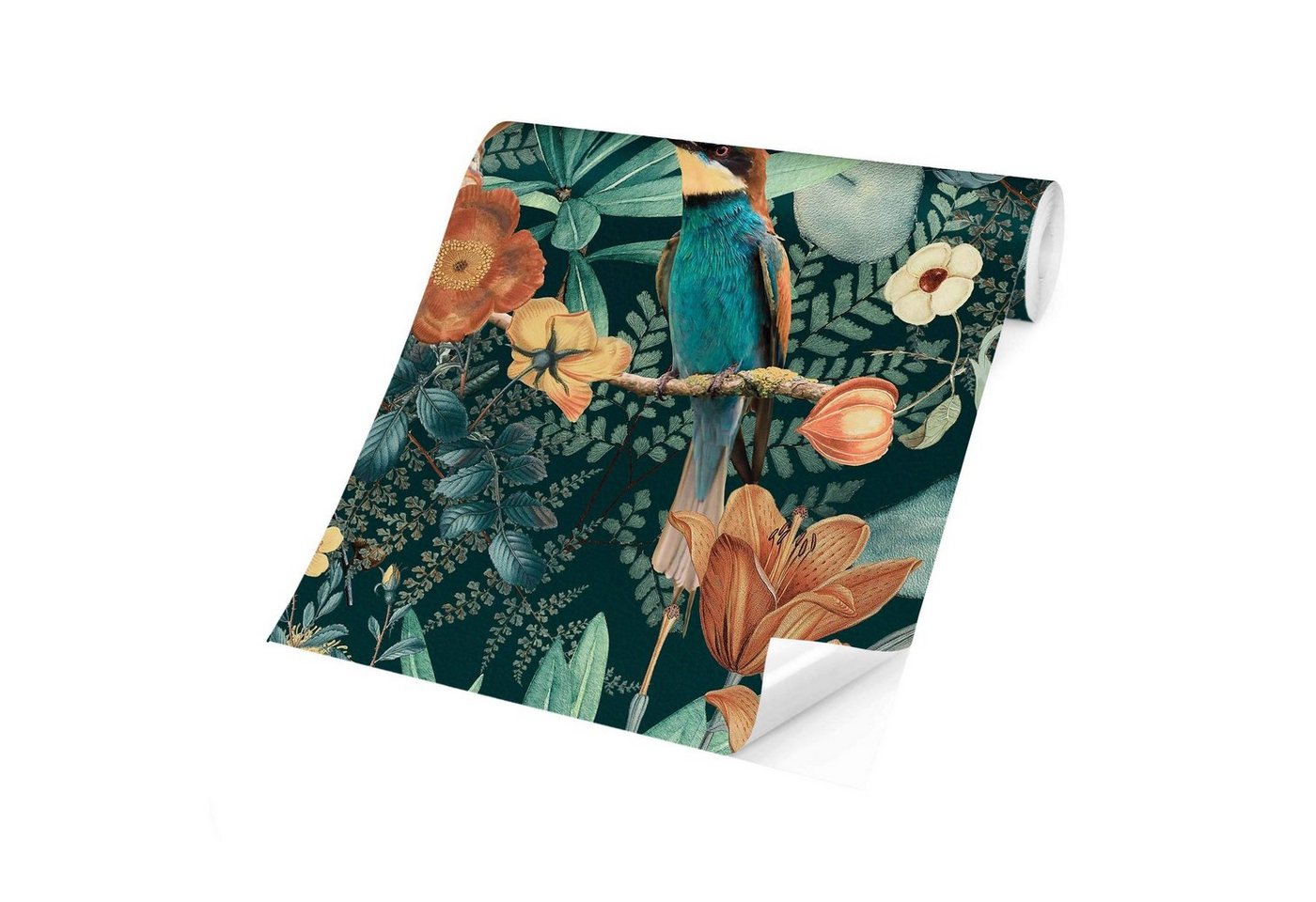 Bilderdepot24 Vliestapete Vintage Blumenparadies Eisvogel Kolibri Natur Dschungel Tropisch Tiere, Glatt, Matt, (Vliestapete inkl. Kleister oder selbstklebend), Wohnzimmer Schlafzimmer Küche Flur Fototapete Motivtapete Wandtapete Bild 2