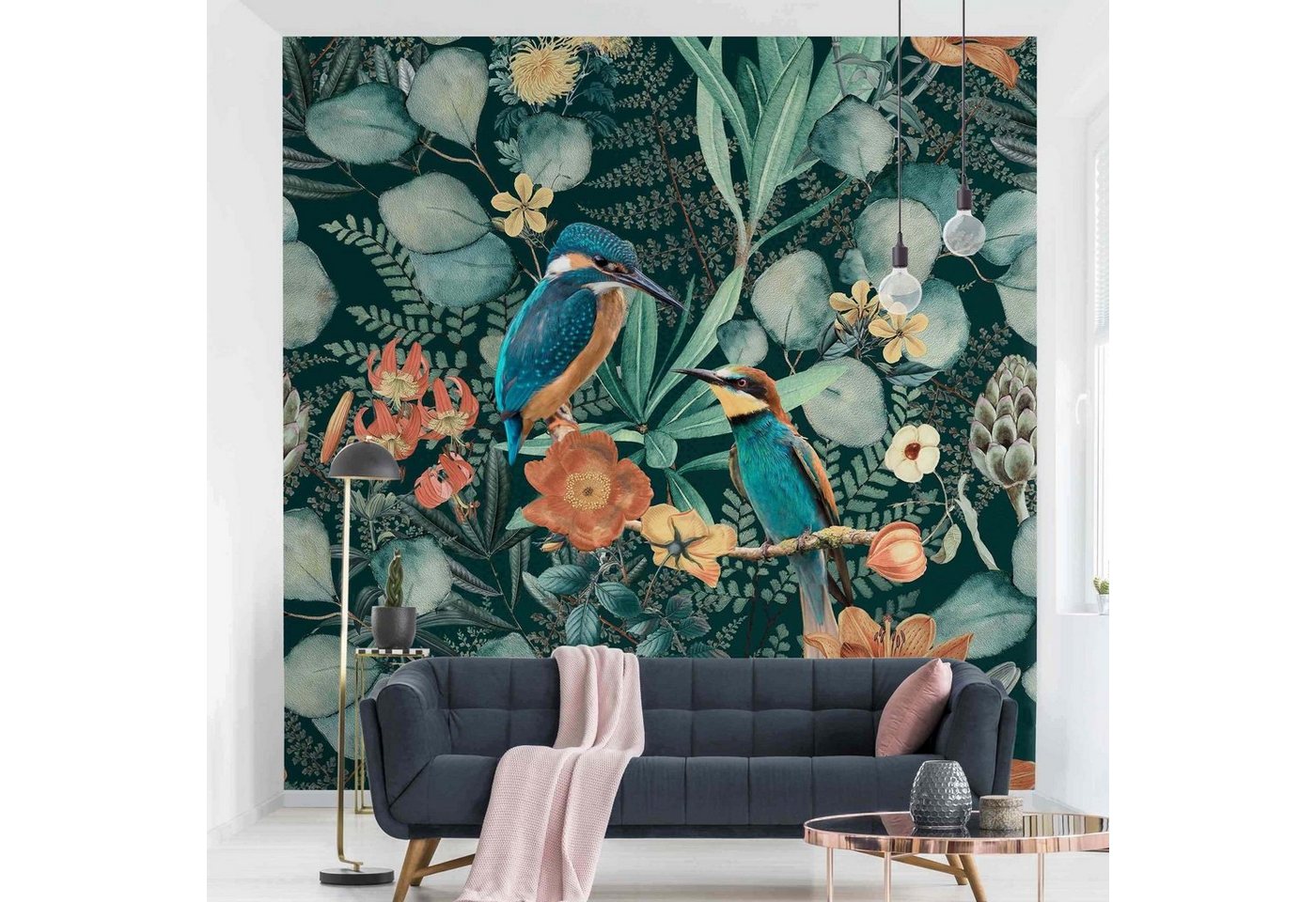 Bilderdepot24 Vliestapete Vintage Blumenparadies Eisvogel Kolibri Natur Dschungel Tropisch Tiere, Glatt, Matt, (Vliestapete inkl. Kleister oder selbstklebend), Wohnzimmer Schlafzimmer Küche Flur Fototapete Motivtapete Wandtapete Bild 5