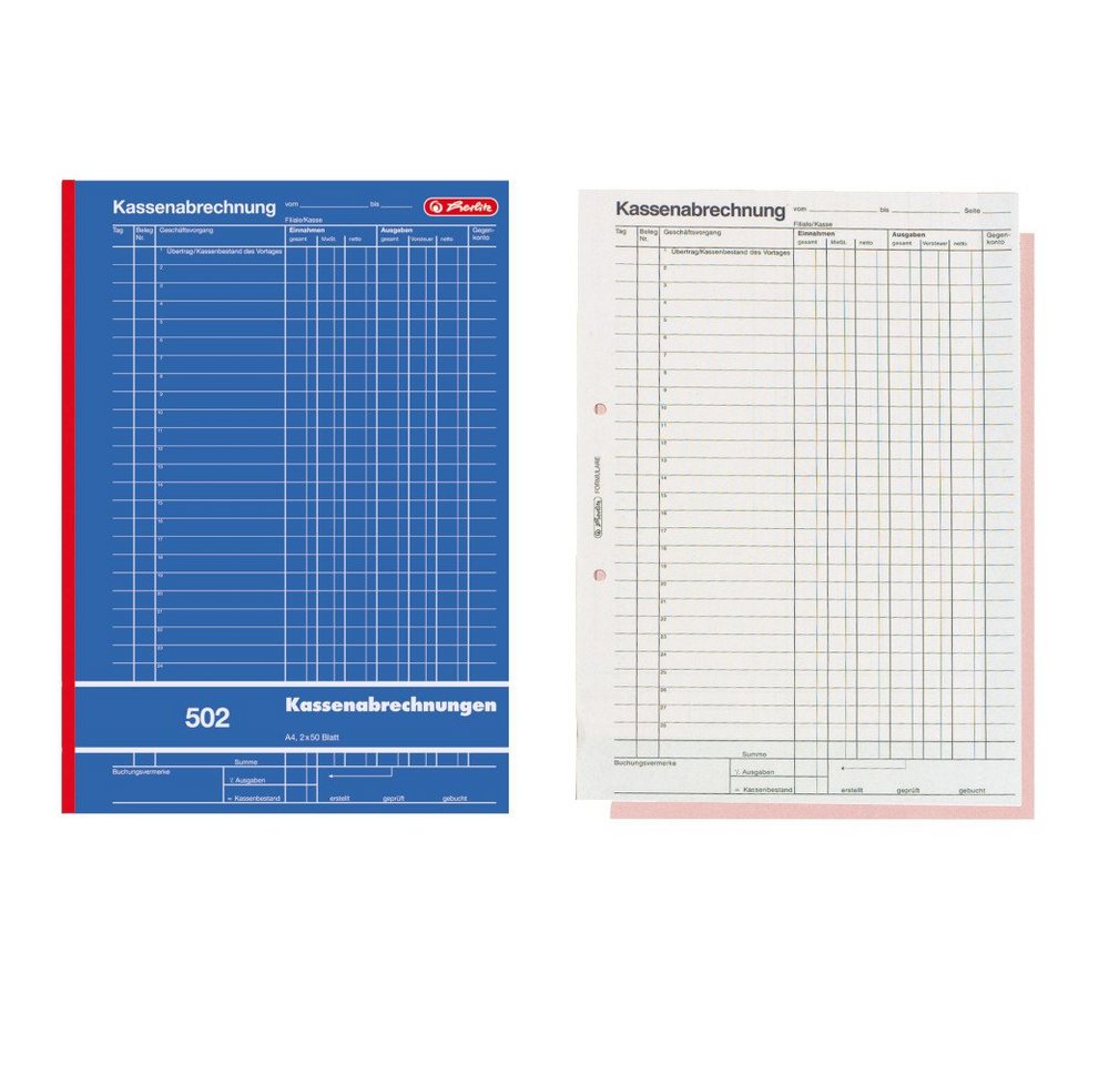 Herlitz Geschäftspapier Herlitz Kassenabrechnungsbuch 502 / Kassenbuch / A4 / 2x 50 Blatt Bild 2