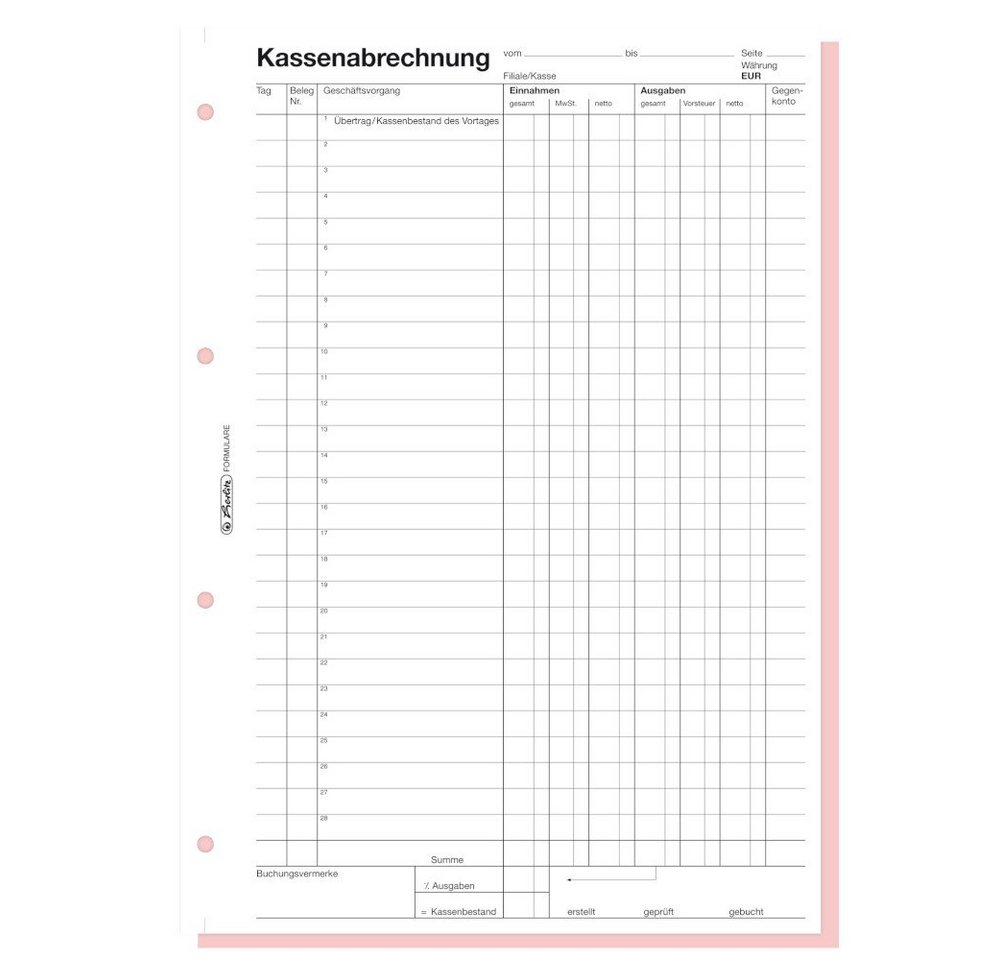 Herlitz Geschäftspapier Herlitz Kassenabrechnungsbuch 502 / Kassenbuch / A4 / 2x 50 Blatt Bild 3